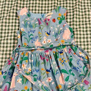 Mini Boden Blue Bunny Linen Dress Tulle Lined Size 3-4 yr